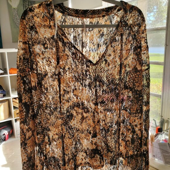 Free People Out For The Night Top Snake Combo Blouse Size S - Picture 9 of 16